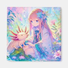 Pastel Anime Girl und Axolotl Personalisiert Magnet