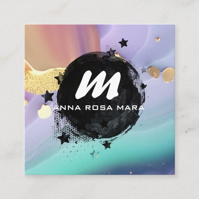 *~* Pastel AP66 Gold Glitzer QR Rainbow Agate Quadratische Visitenkarte (Vorderseite)