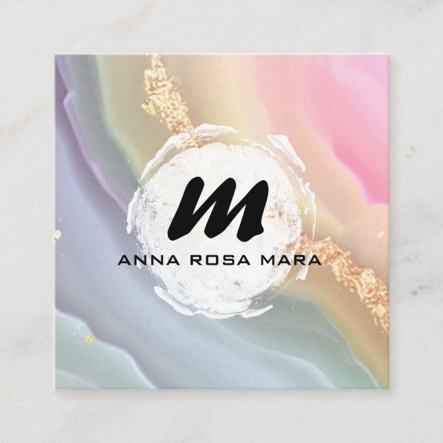 *~* Pastel AP66 Gold Glitzer Rainbow Agate QR Quadratische Visitenkarte (Vorderseite)