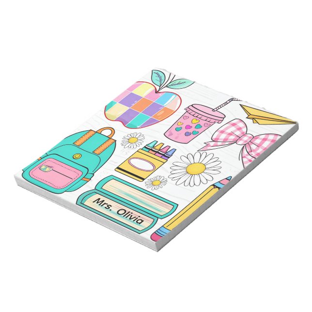 Pastel Apple and School Supplies Notepad Notizblock (Rotiert)