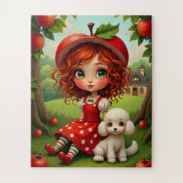Pastel Apple Girl with Puppy - Fun Puzzle for Kids