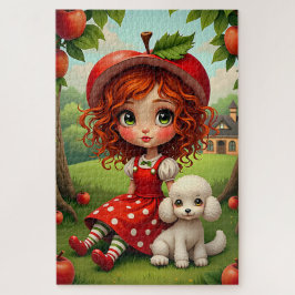Pastel Apple Girl with Puppy - Fun Puzzle for Kids