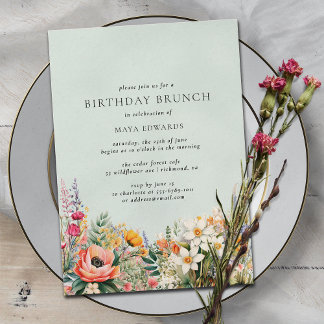 Pastel Aqua Blue | Eleganter Blumenbrunch zum Gebu Einladung