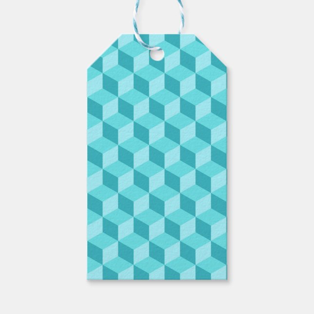 PASTEL AQUA BLUE GEOMETRIC CUBE PATTERS GESCHENKANHÄNGER (Vorderseite)