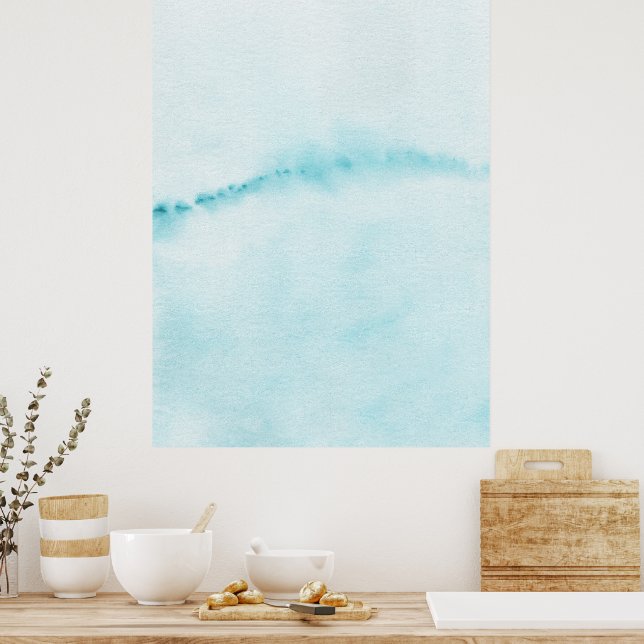 Pastel Aqua Blue Horizon Abstract Watercolor Art Poster (Küche)
