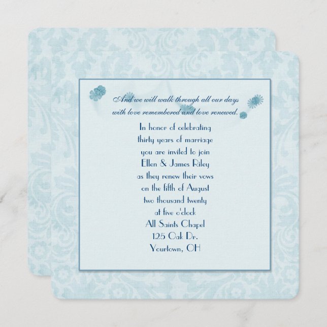 Pastel-Aqua-Damast-Erneuerung Einladung (Vorne/Hinten)