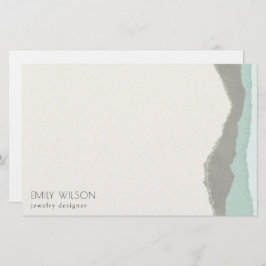 Pastel Aqua Gray Kraft Mountain Wave Torn Edge Briefpapier