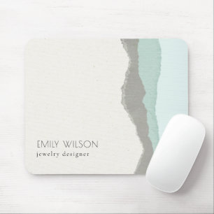 Pastel Aqua Gray Kraft Mountain Wave Torn Edge Mousepad
