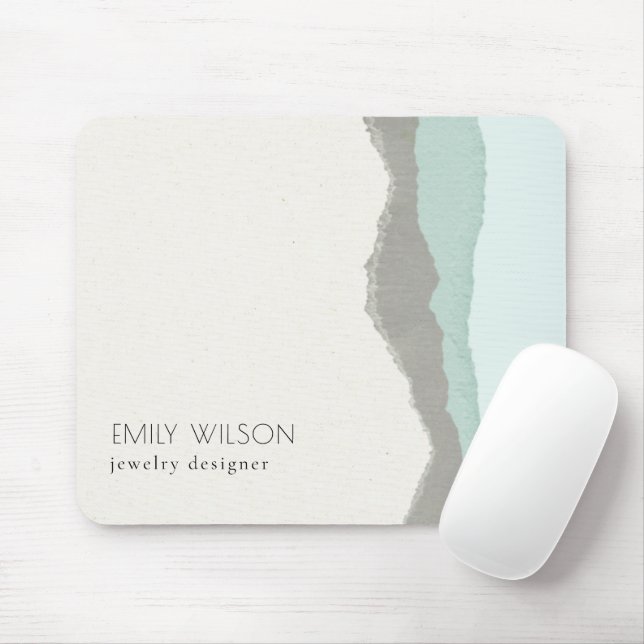 Pastel Aqua Gray Kraft Mountain Wave Torn Edge Mousepad (Mit Mouse)
