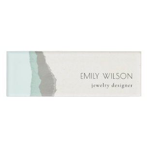Pastel Aqua Gray Kraft Mountain Wave Torn Edge Namenschild