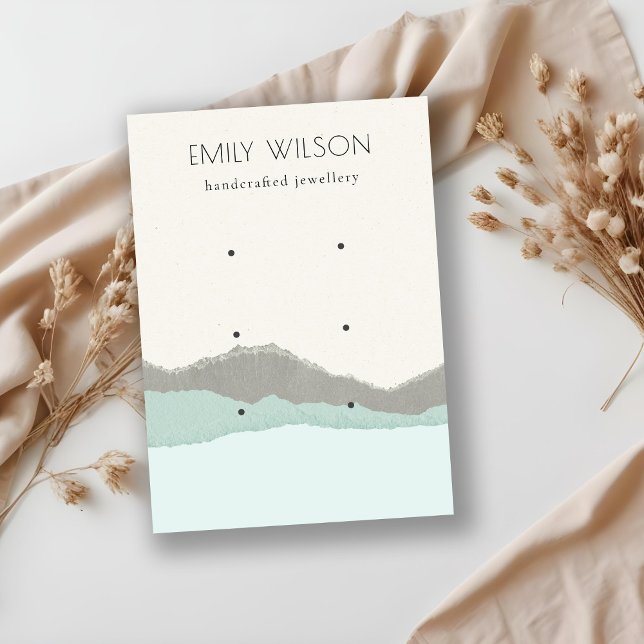 Pastel Aqua Kraft Mountain Wave 3 Earring Display Visitenkarte (Von Creator hochgeladen)