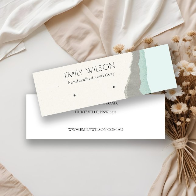 Pastel Aqua Kraft Mountain Wave Earring Display Mini Visitenkarte (Von Creator hochgeladen)