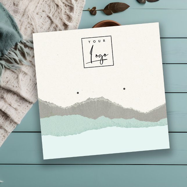 Pastel Aqua Kraft Mountain Wave Earring Display Quadratische Visitenkarte (Von Creator hochgeladen)