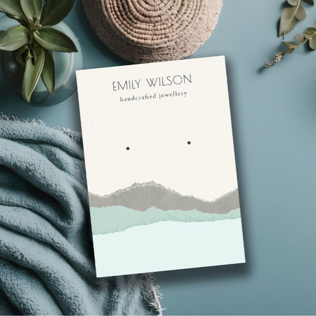 Pastel Aqua Kraft Mountain Wave Earring Display Visitenkarte (Von Creator hochgeladen)
