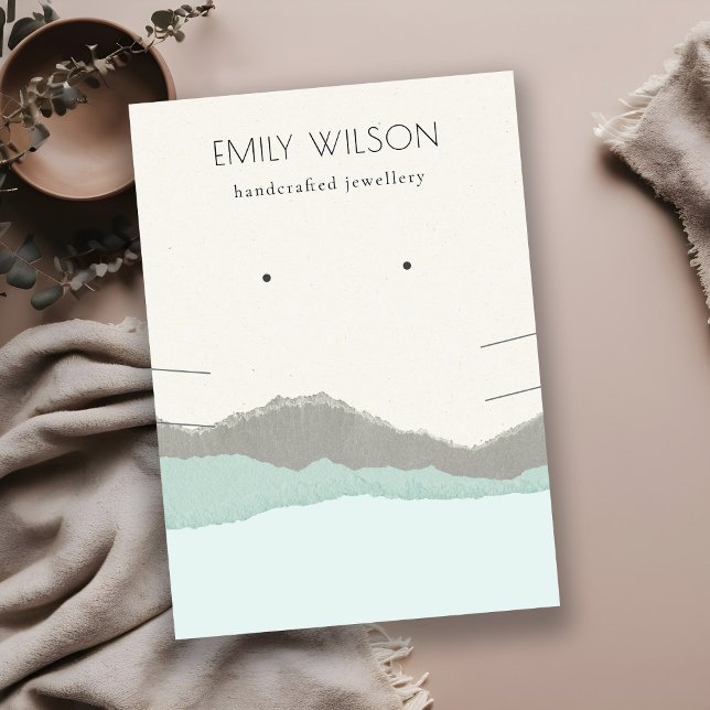 Pastel Aqua Kraft Mountain Wave Earring Necklace Visitenkarte (Von Creator hochgeladen)