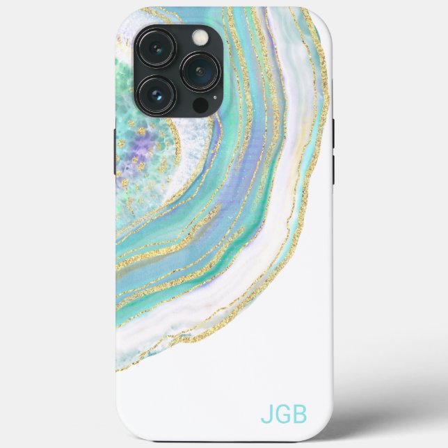 Pastel Aqua und Lila Agate mit Monogramm Case-Mate iPhone Hülle (Rückseite)