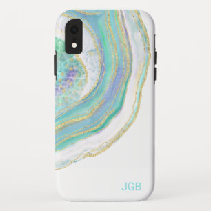 Pastel Aqua und Lila Agate mit Monogramm Case-Mate iPhone Hülle