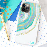 Pastel Aqua und Lila Agate mit Monogramm Case-Mate iPhone Hülle<br><div class="desc">Schützen Sie Ihr Handy mit einem hübsch gestalteten Gehäuse aus agatfarbenem Stein in trendigem femininin pastellfarbenem Aqua,  lila,  blau und goldfarben. Eine Textvorlage wird zur Personalisierung mit Ihrem Monogramm oder einem anderen gewünschten Text hinzugefügt. Sie können auch das Beispielmonogramm löschen,  wenn Sie den Fall ohne Text bestellen möchten.</div>