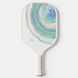 Pastel Aqua und Lila Agate mit Monogramm Pickleball Schläger