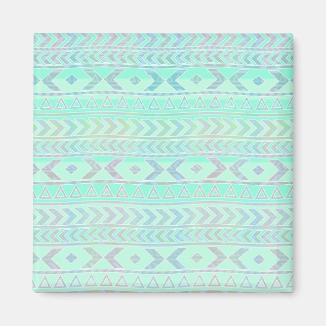 Pastel Aquamarin Aztec Art Style Muster Magnet (Vorne)