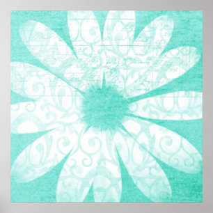 Pastel aquamarin-blau-weiß künstlerische Blume Pos Poster