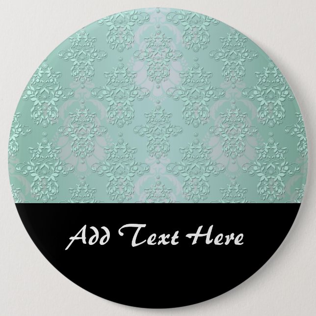 Pastel Aquamarin Blue Green Damask Button (Vorderseite)
