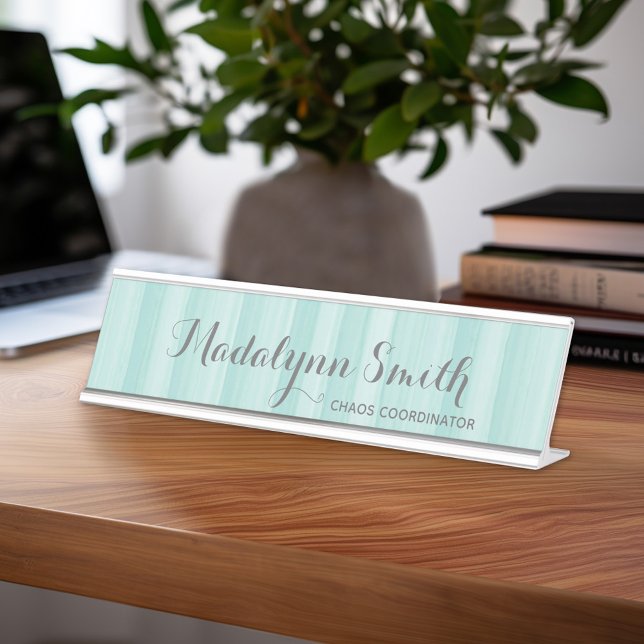 Pastel Aquamarin und Gray Stationery Suite für Fra Schreibtischnamensplakette (Personalized Desk Sign with Name and Title - Custom Executive Name Plate)