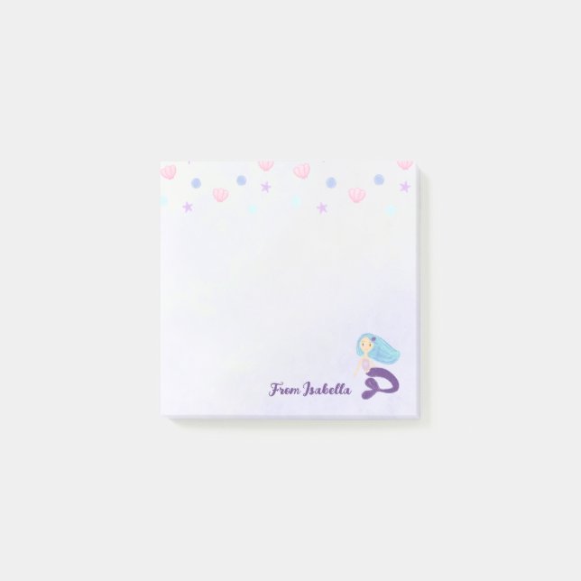 Pastel Aquamarin und Lila Mermaid Princess Post-it Klebezettel (Vorderseite)