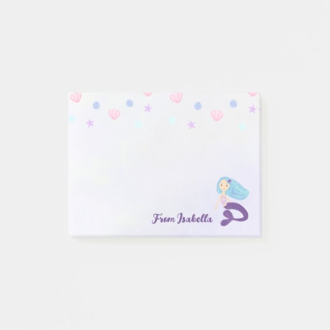 Pastel Aquamarin und Lila Mermaid Princess Post-it Klebezettel (Vorderseite)