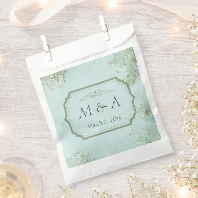Pastel Aquamarine weiße Blume Hochzeit Geschenktütchen (Ausgeschnitten)