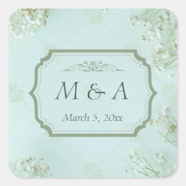 Pastel Aquamarine weiße Blume Hochzeit Quadratischer Aufkleber