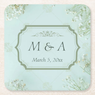 Pastel Aquamarine weiße Blume Hochzeit Rechteckiger Pappuntersetzer