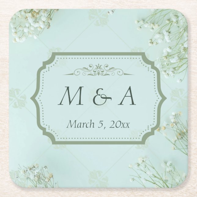 Pastel Aquamarine weiße Blume Hochzeit Rechteckiger Pappuntersetzer (Vorderseite)