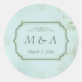 Pastel Aquamarine weiße Blume Hochzeit Runder Aufkleber