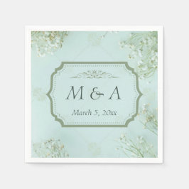 Pastel Aquamarine weiße Blume Hochzeit Serviette