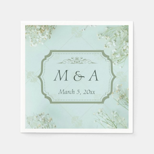 Pastel Aquamarine weiße Blume Hochzeit Serviette (Vorderseite)