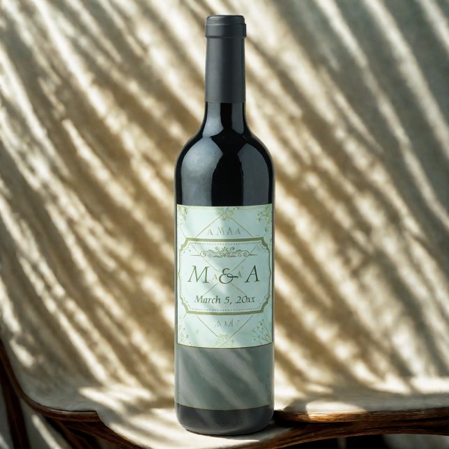 Pastel Aquamarine weiße Blume Hochzeit Weinetikett (Von Creator hochgeladen)