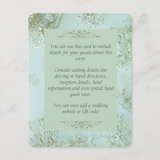 Pastel Aquamarine weiße Blume Hochzeitskarte Begleitkarte (Vorderseite)