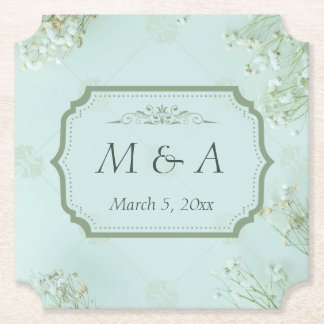 Pastel Aquamarine weiße Blume Hochzeitsticket Untersetzer