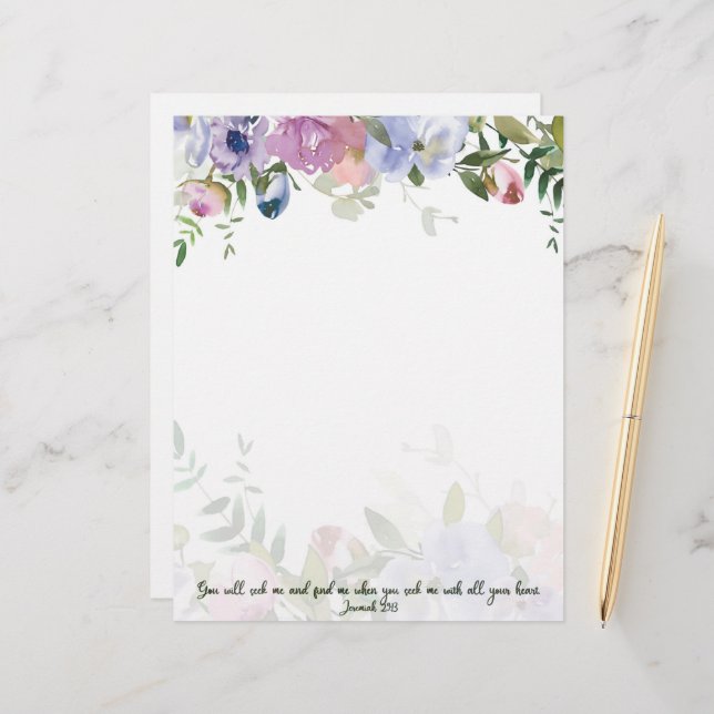 Pastel Aquarellblume Jeremiah 29:13 Schrift (Vorderseite/Rückseite Beispiel)