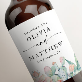 Pastel Aquarellfarbe Rosa Blumenkohl Hochzeit Weinetikett