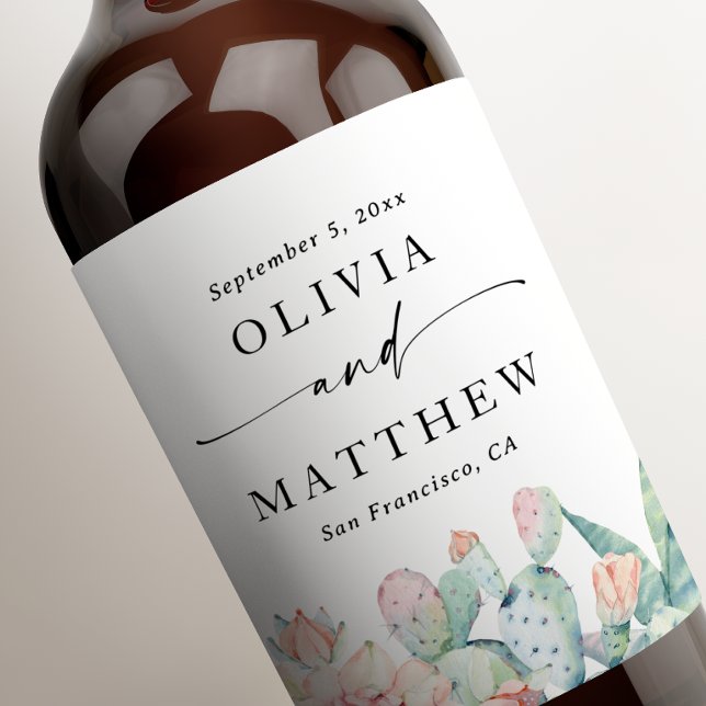 Pastel Aquarellfarbe Rosa Blumenkohl Hochzeit Weinetikett (Von Creator hochgeladen)