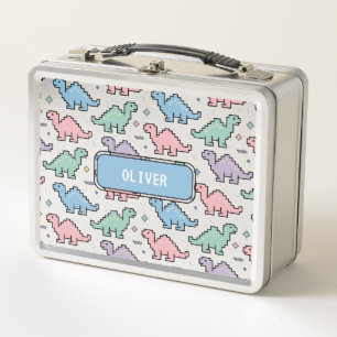 Pastel Arcade Dinosaur Pixel Silhouette Muster Metall Brotdose