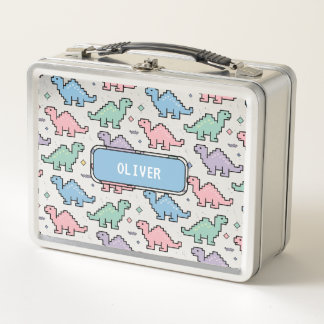 Pastel Arcade Dinosaur Pixel Silhouette Muster Metall Brotdose