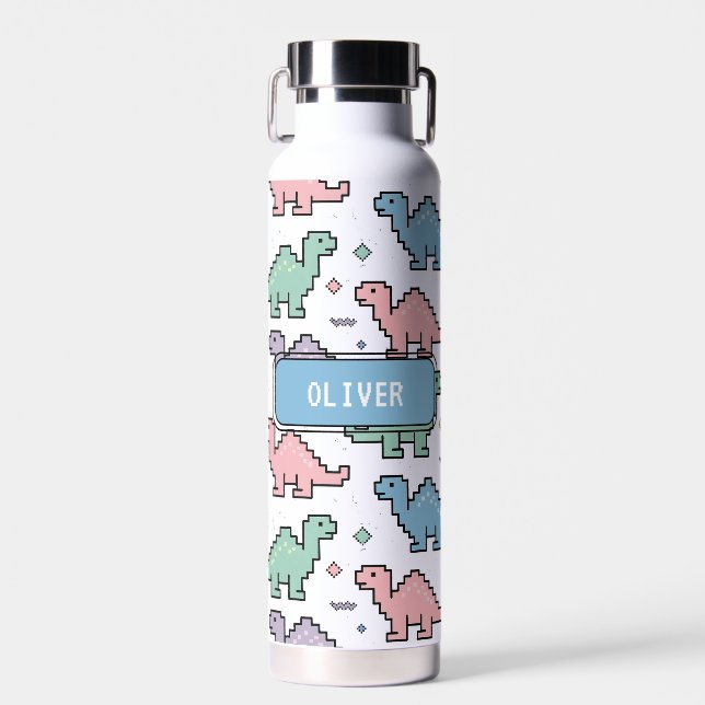 Pastel Arcade Dinosaur Pixel Silhouette Muster Trinkflasche (Vorne)