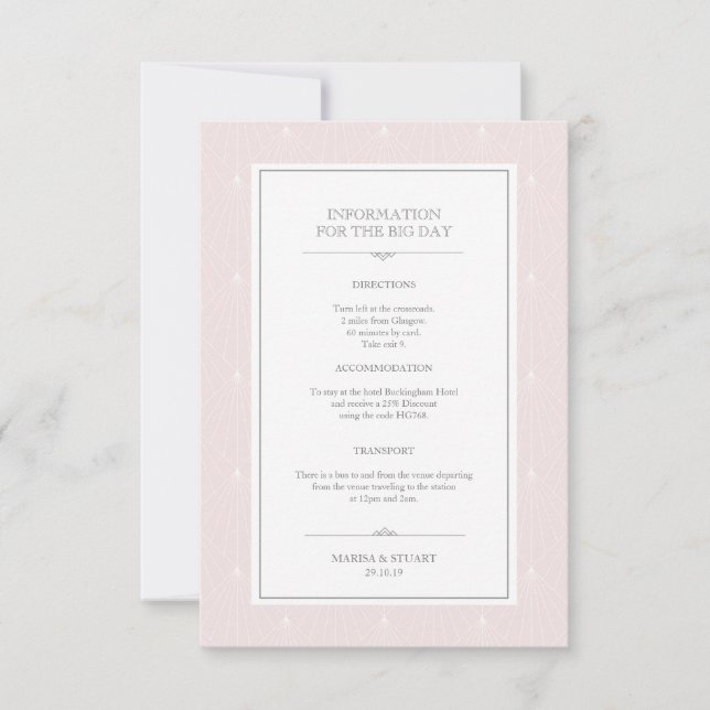 Pastel Art Deco Pink - Karte mit Hochzeitsinformat (Vorderseite)