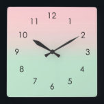 Pastel Ästhetik Ombre Gradient Pink Minze Green   Quadratische Wanduhr<br><div class="desc">Fügen Sie Ihren Namen hinzu und personalisieren Sie diese Yoga-Matte. Schöne digitale Aquarellfarbe Pastellrosa und Minzgrün gedämpfte Farbverlauf ombre Design. Einfach,  ruhig,  entspannend und glänzend,  boho,  schicke,  moderne Yoga Matte. Geschenk. Personalisierte Geschenke. Schöne koreanische ästhetische Pastellfarben pink und minzgrün Zuhause.</div>