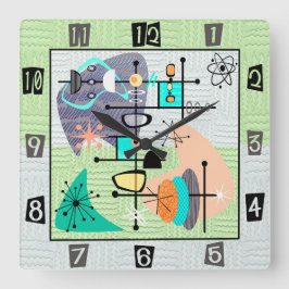 Pastel Atomic Modern Mid Century Quadratische Wanduhr