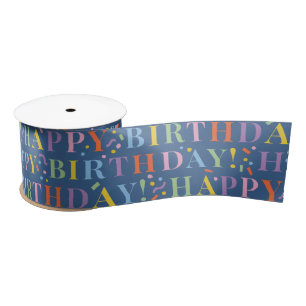 Pastel auf Blue Happy Birthday Text mit Confetti Satinband