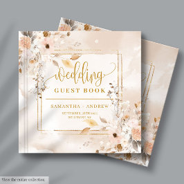Pastel Autumn Boho Florals Gold Wedding Guest Book Gästebuch